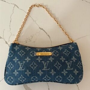 Denim Monogram Clutch with Gold Chain